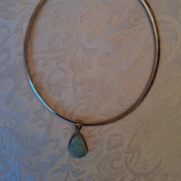 Jewelry - Natural Light Blue Larimar from Dominican Republic with 925 Sterling OMEGA CHAIN